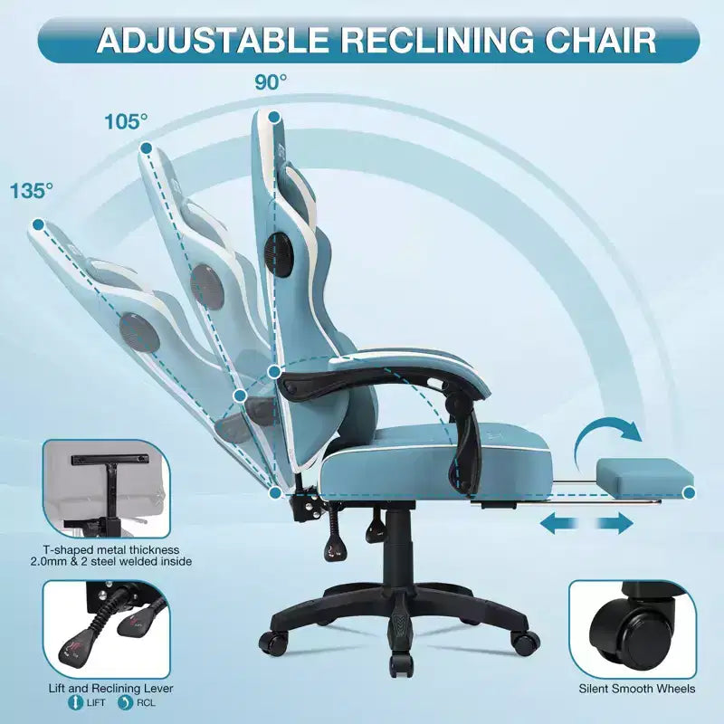Fauteuil de jeu massant en cuir véritable, chaise de bureau ergonomique pour ordinateur