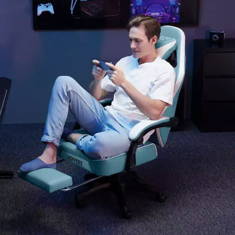 Fauteuil de jeu massant en cuir véritable, chaise de bureau ergonomique pour ordinateur