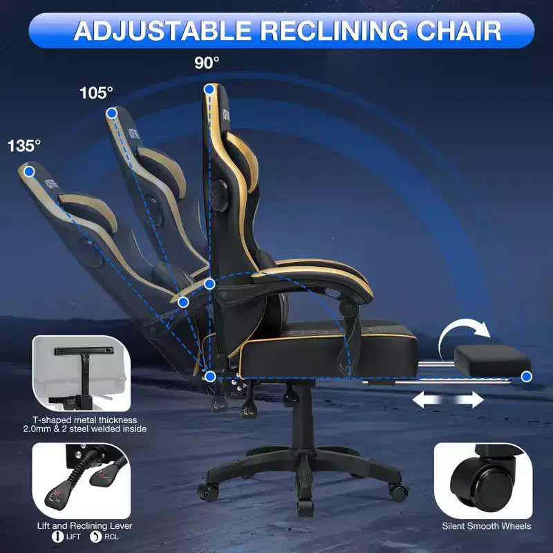 Fauteuil de jeu massant en cuir véritable, chaise de bureau ergonomique pour ordinateur