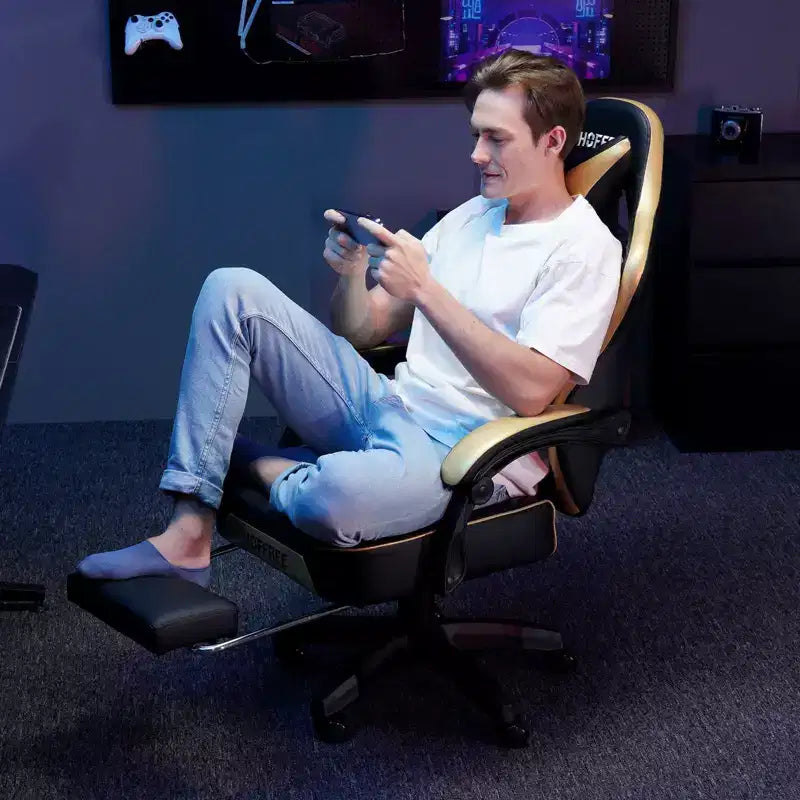 Fauteuil de jeu massant en cuir véritable, chaise de bureau ergonomique pour ordinateur