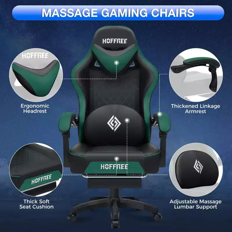 Fauteuil de jeu massant en cuir véritable, chaise de bureau ergonomique pour ordinateur