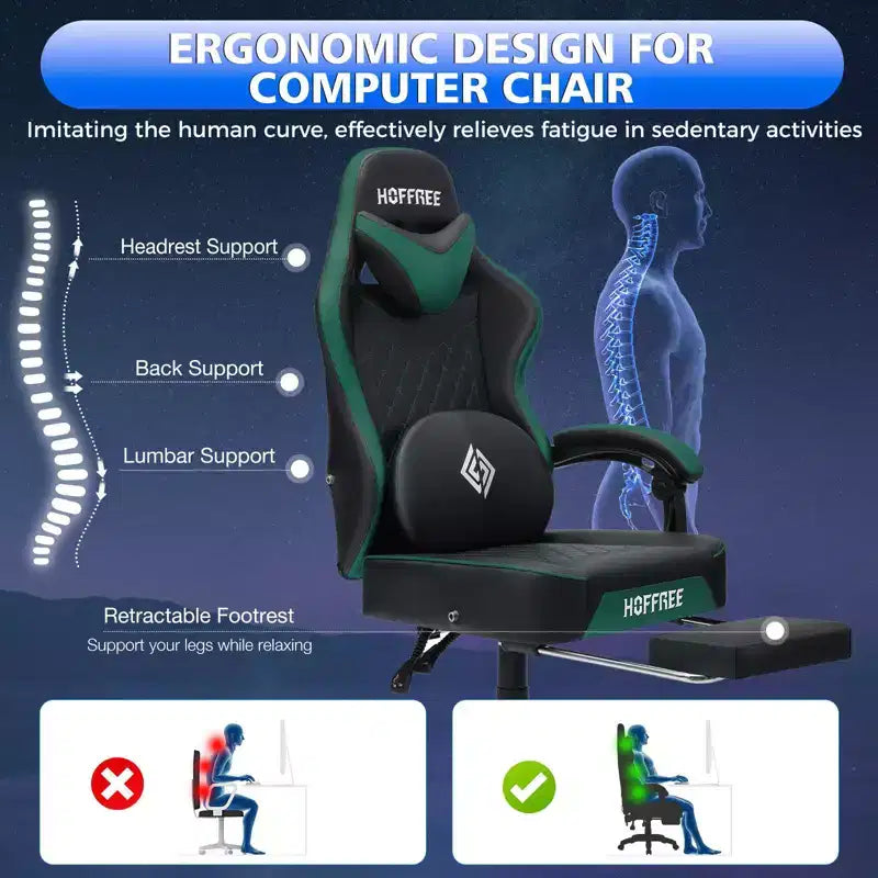 Fauteuil de jeu massant en cuir véritable, chaise de bureau ergonomique pour ordinateur