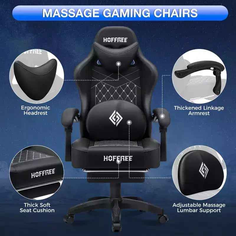 Fauteuil de jeu massant en cuir véritable, chaise de bureau ergonomique pour ordinateur