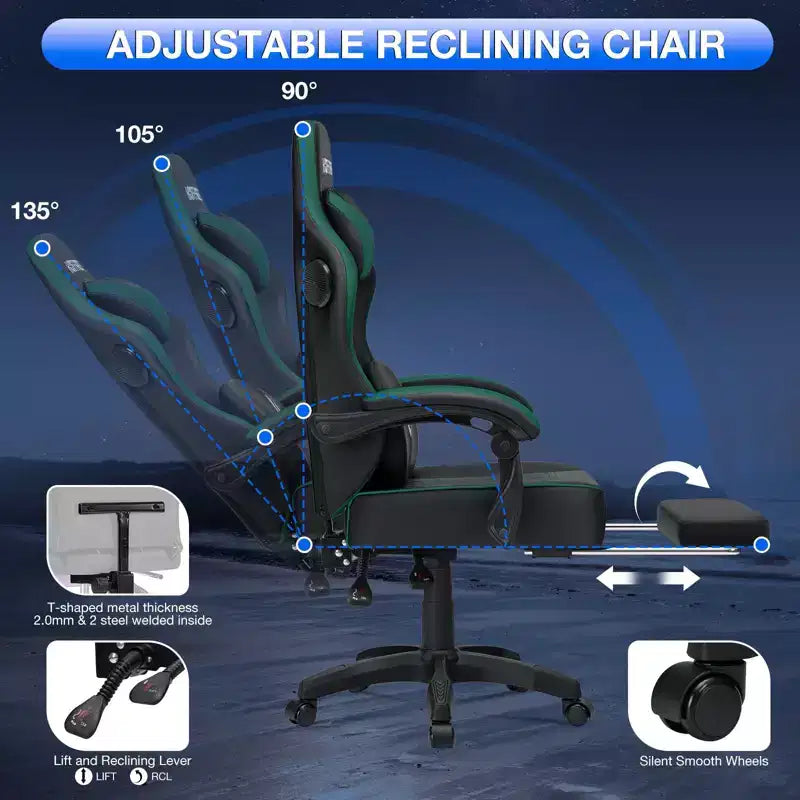 Fauteuil de jeu massant en cuir véritable, chaise de bureau ergonomique pour ordinateur
