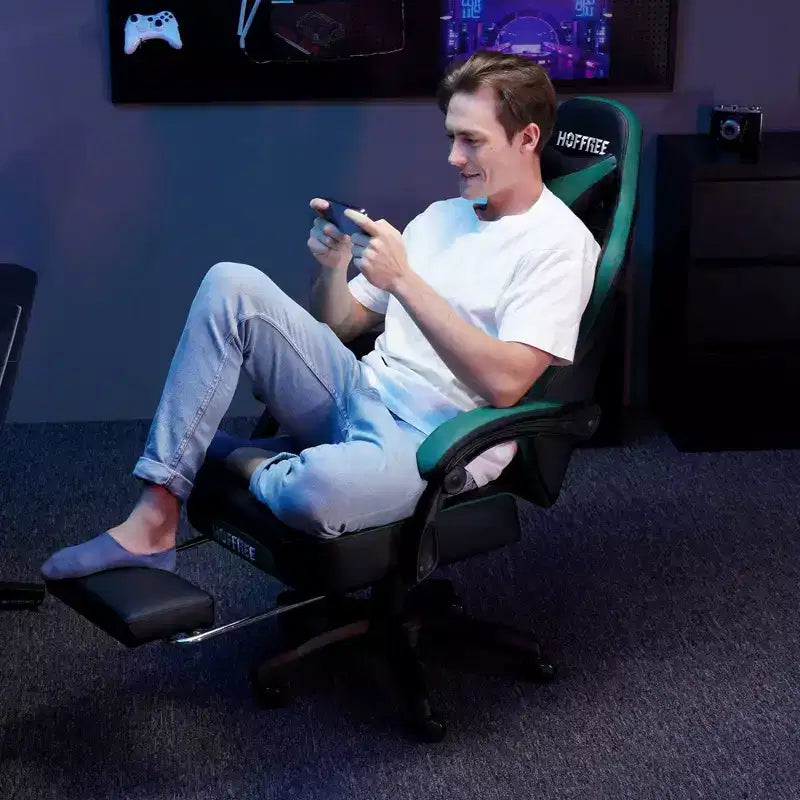 Fauteuil de jeu massant en cuir véritable, chaise de bureau ergonomique pour ordinateur