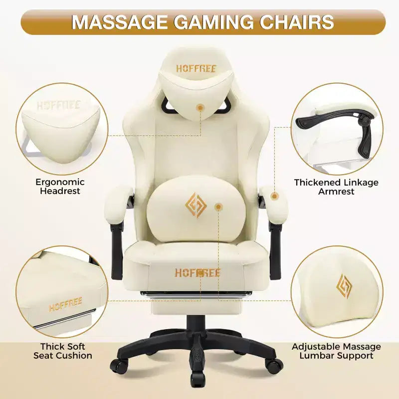 Fauteuil de jeu massant en cuir véritable, chaise de bureau ergonomique pour ordinateur
