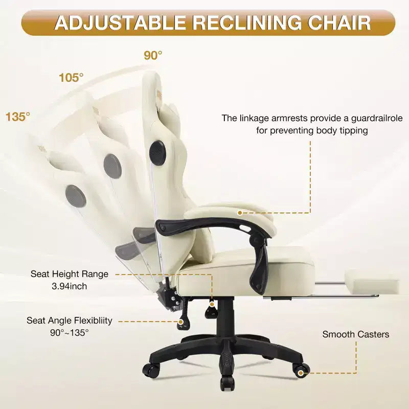 Fauteuil de jeu massant en cuir véritable, chaise de bureau ergonomique pour ordinateur