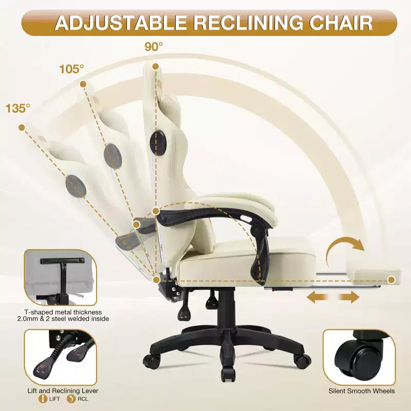 Fauteuil de jeu massant en cuir véritable, chaise de bureau ergonomique pour ordinateur