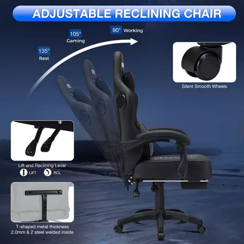Fauteuil de jeu massant en cuir véritable, chaise de bureau ergonomique pour ordinateur