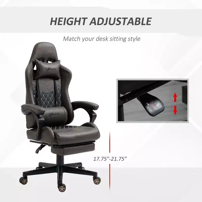 Chaise de jeu à dossier haut, avec appuie-tête, chaise d'ordinateur, avec support lombaire et repose-pieds, chaise de bureau, chaise d'étude, chaise de lecture
