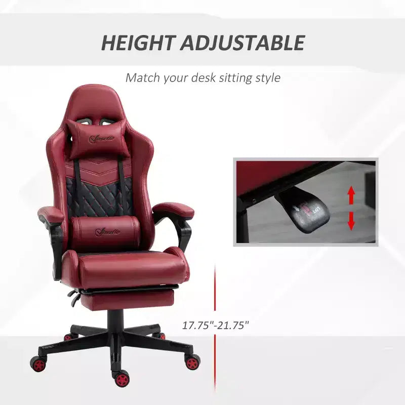 Chaise de jeu à dossier haut, avec appuie-tête, chaise d'ordinateur, avec support lombaire et repose-pieds, chaise de bureau, chaise d'étude, chaise de lecture