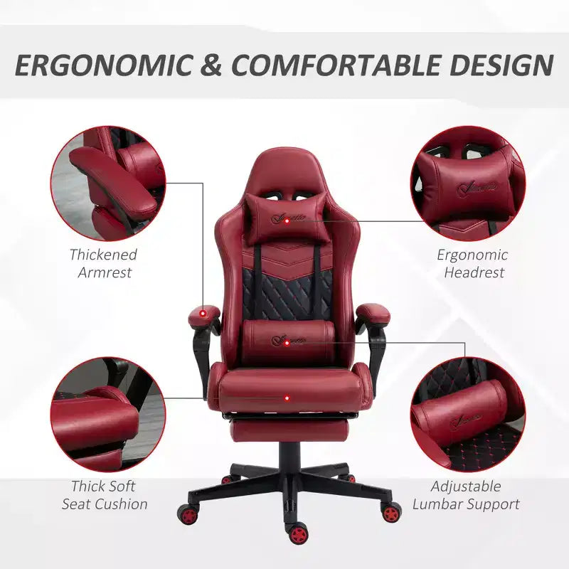 Chaise de jeu à dossier haut, avec appuie-tête, chaise d'ordinateur, avec support lombaire et repose-pieds, chaise de bureau, chaise d'étude, chaise de lecture
