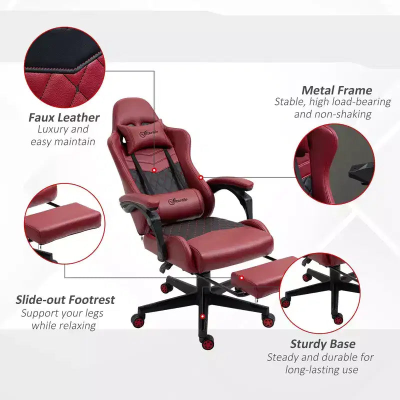 Chaise de jeu à dossier haut, avec appuie-tête, chaise d'ordinateur, avec support lombaire et repose-pieds, chaise de bureau, chaise d'étude, chaise de lecture