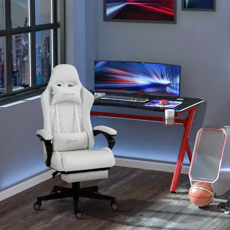 Chaise de jeu à dossier haut, avec appuie-tête, chaise d'ordinateur, avec support lombaire et repose-pieds, chaise de bureau, chaise d'étude, chaise de lecture