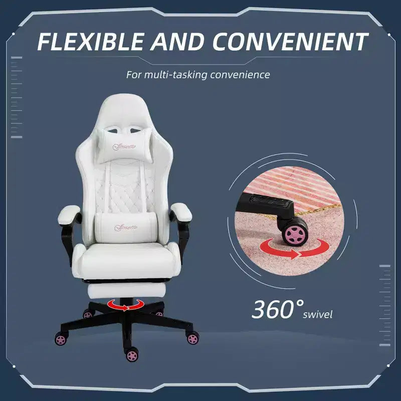 Chaise de jeu à dossier haut, avec appuie-tête, chaise d'ordinateur, avec support lombaire et repose-pieds, chaise de bureau, chaise d'étude, chaise de lecture