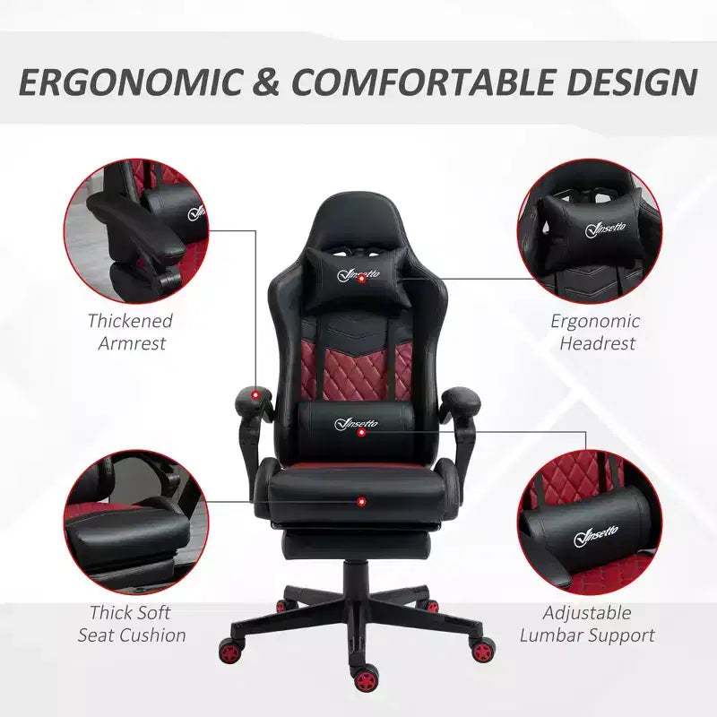 Chaise de jeu à dossier haut, avec appuie-tête, chaise d'ordinateur, avec support lombaire et repose-pieds, chaise de bureau, chaise d'étude, chaise de lecture