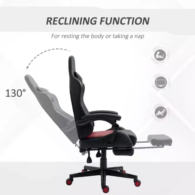 Chaise de jeu à dossier haut, avec appuie-tête, chaise d'ordinateur, avec support lombaire et repose-pieds, chaise de bureau, chaise d'étude, chaise de lecture