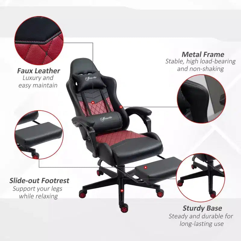 Chaise de jeu à dossier haut, avec appuie-tête, chaise d'ordinateur, avec support lombaire et repose-pieds, chaise de bureau, chaise d'étude, chaise de lecture