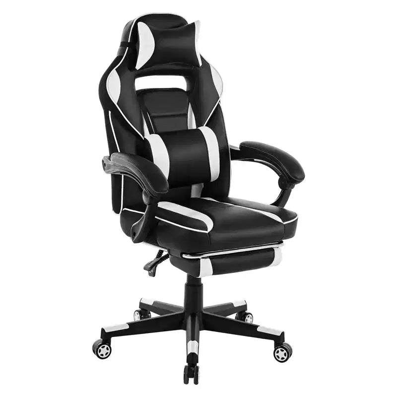 Chaise de bureau ergonomique rose fleur de cerisier avec piédestal, support lombaire et appui-tête.