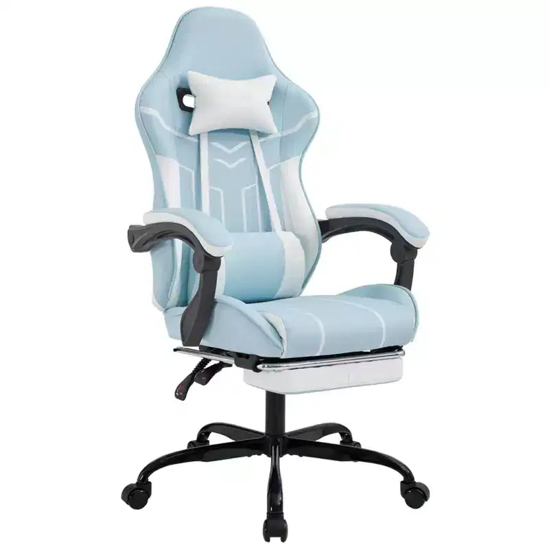 Chaise de gaming MAYEERTY, chaise de bureau, chaise ergonomique avec repose-pieds et support lombaire, convient aux salons, bleue.