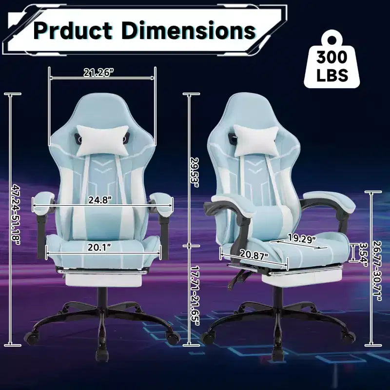 Chaise de gaming MAYEERTY, chaise de bureau, chaise ergonomique avec repose-pieds et support lombaire, convient aux salons, bleue.