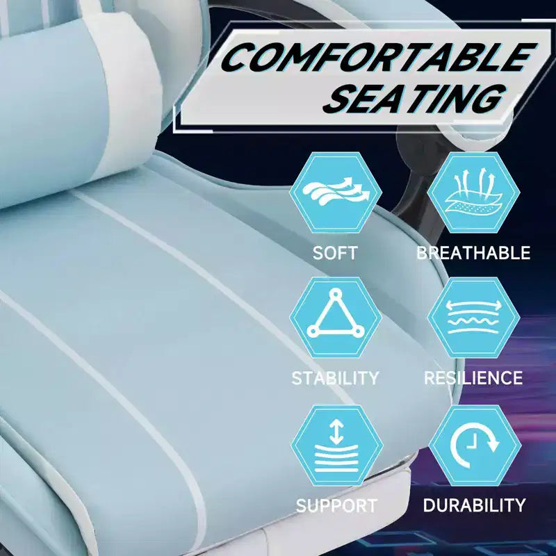 Chaise de gaming MAYEERTY, chaise de bureau, chaise ergonomique avec repose-pieds et support lombaire, convient aux salons, bleue.