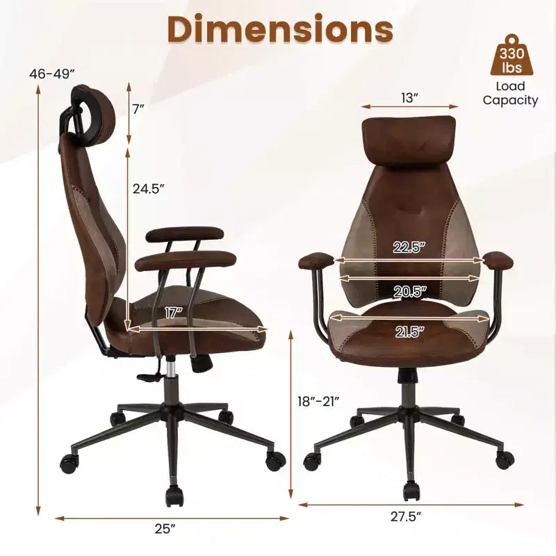 Chaise de bureau ergonomique avec appuie-tête 2D, dossier inclinable et roulettes ; chaise gamer.