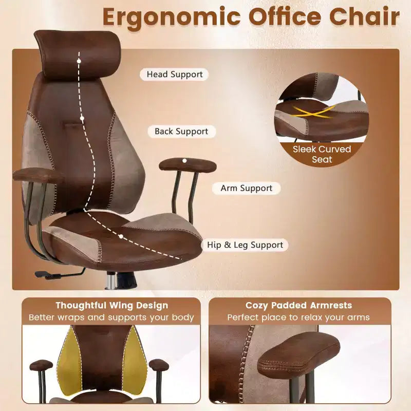 Chaise de bureau ergonomique avec appuie-tête 2D, dossier inclinable et roulettes ; chaise gamer.