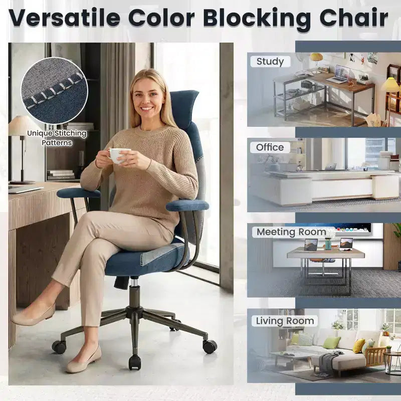 Chaise de bureau ergonomique avec appuie-tête 2D, dossier inclinable et roulettes ; chaise gamer.