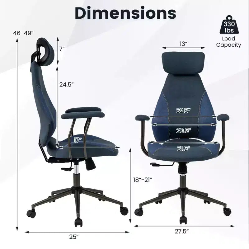 Chaise de bureau ergonomique avec appuie-tête 2D, dossier inclinable et roulettes ; chaise gamer.