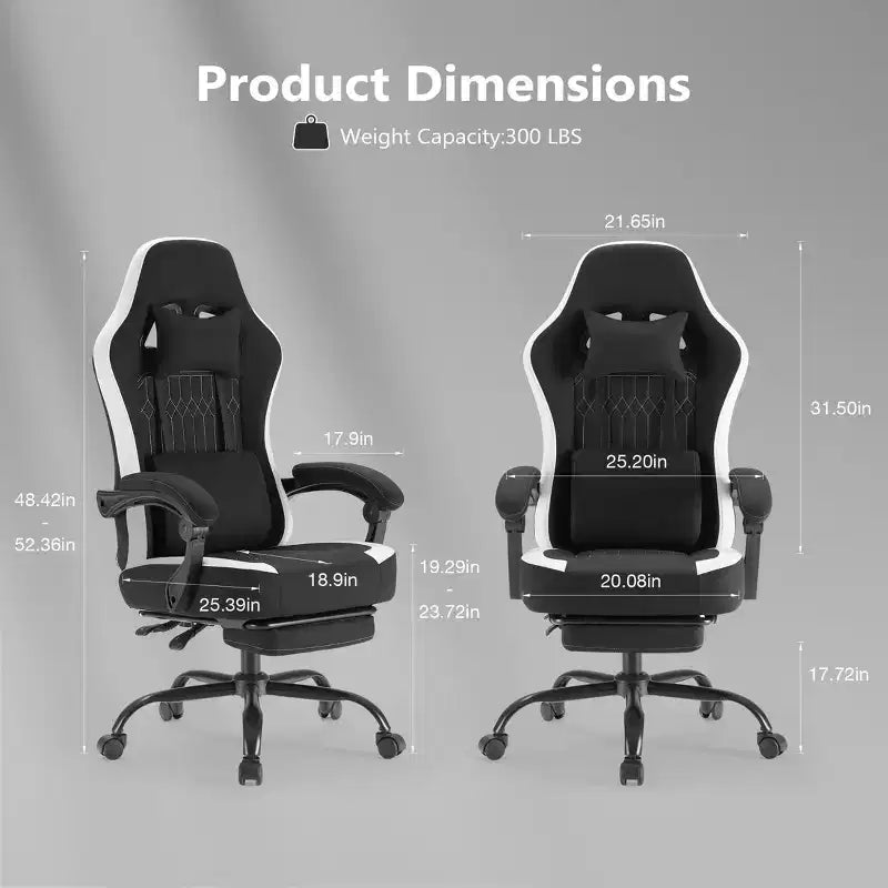 Chaise de bureau ergonomique avec accoudoirs rembourrés ; chaise de gaming avec support lombaire.