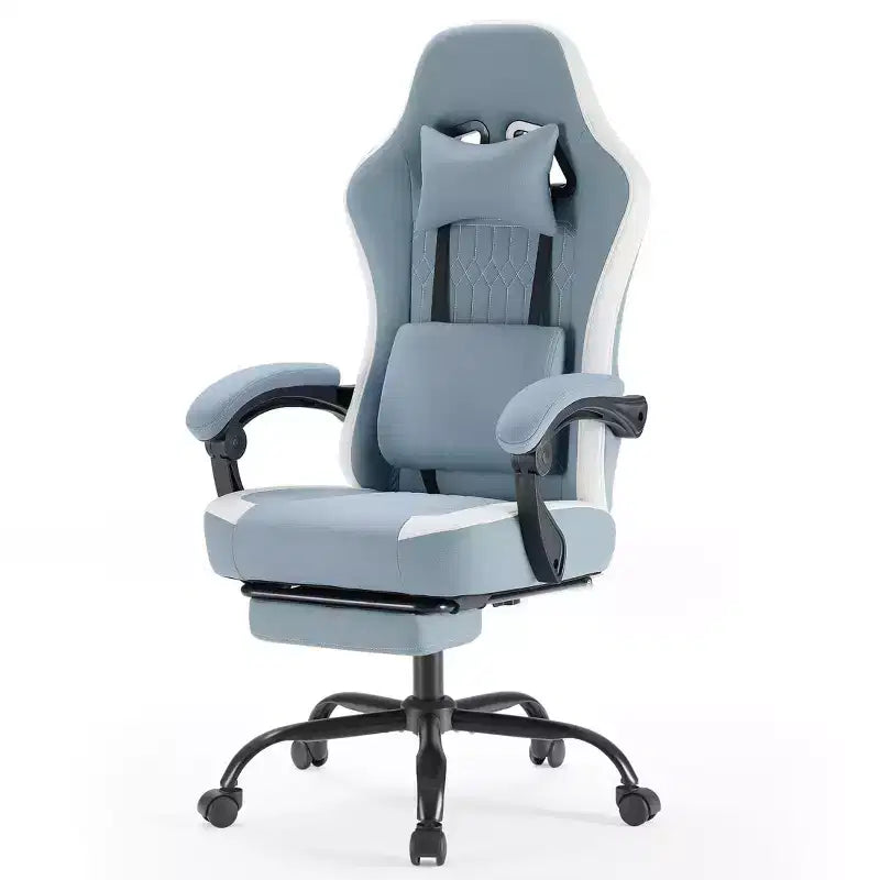 Chaise de bureau ergonomique avec accoudoirs rembourrés ; chaise de gaming avec support lombaire.