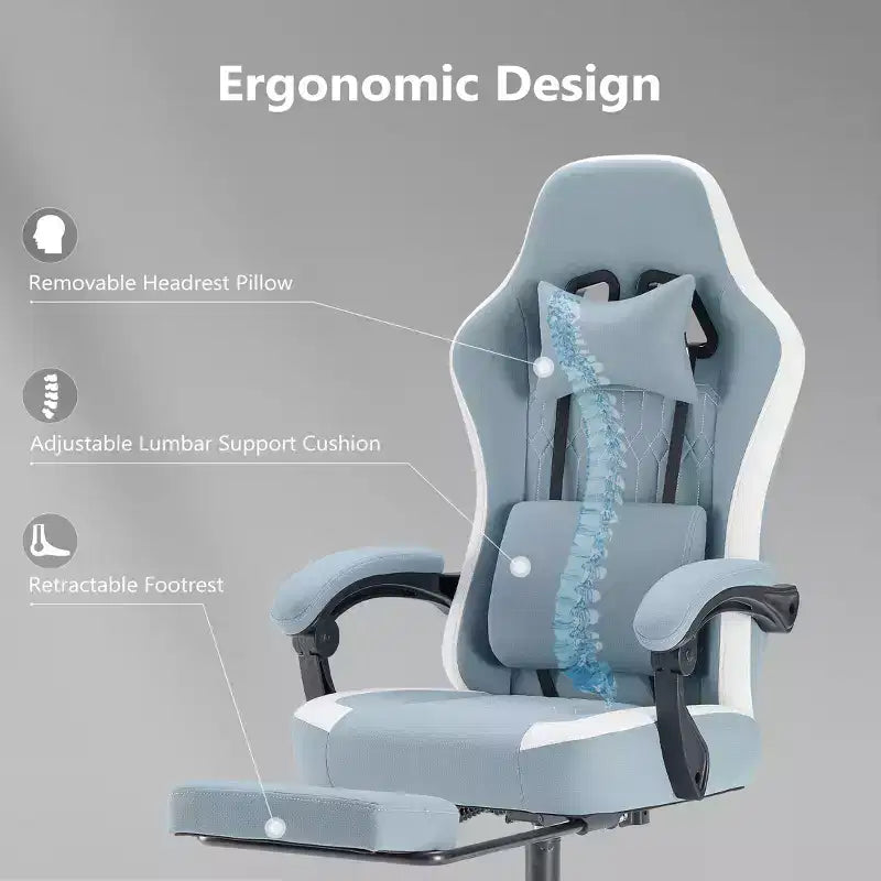 Chaise de bureau ergonomique avec accoudoirs rembourrés ; chaise de gaming avec support lombaire.