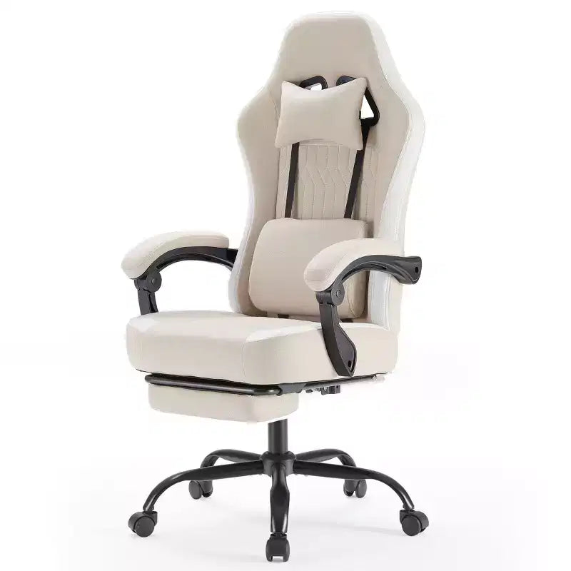 Chaise de bureau ergonomique avec accoudoirs rembourrés ; chaise de gaming avec support lombaire.