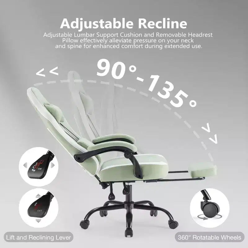 Chaise de bureau ergonomique avec accoudoirs rembourrés ; chaise de gaming avec support lombaire.
