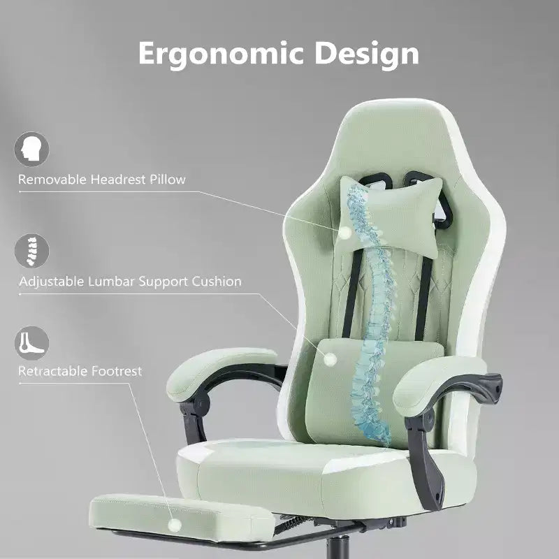 Chaise de bureau ergonomique avec accoudoirs rembourrés ; chaise de gaming avec support lombaire.