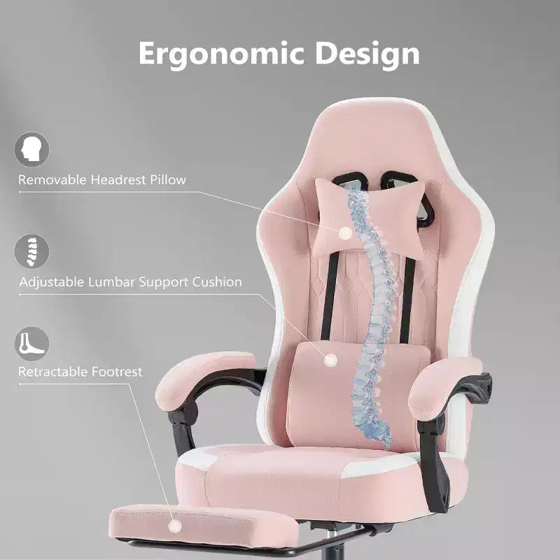 Chaise de bureau ergonomique avec accoudoirs rembourrés ; chaise de gaming avec support lombaire.