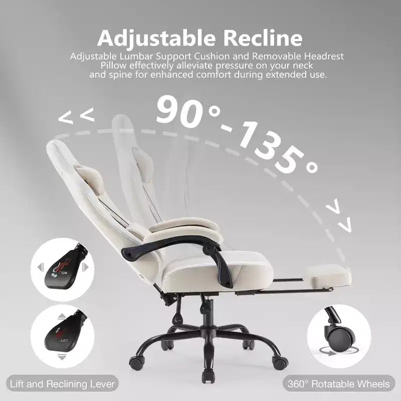 Chaise de bureau ergonomique avec accoudoirs rembourrés ; chaise de gaming avec support lombaire.