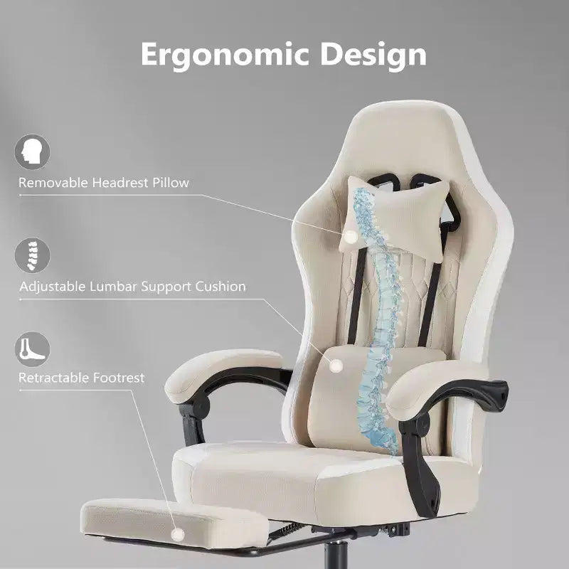 Chaise de bureau ergonomique avec accoudoirs rembourrés ; chaise de gaming avec support lombaire.