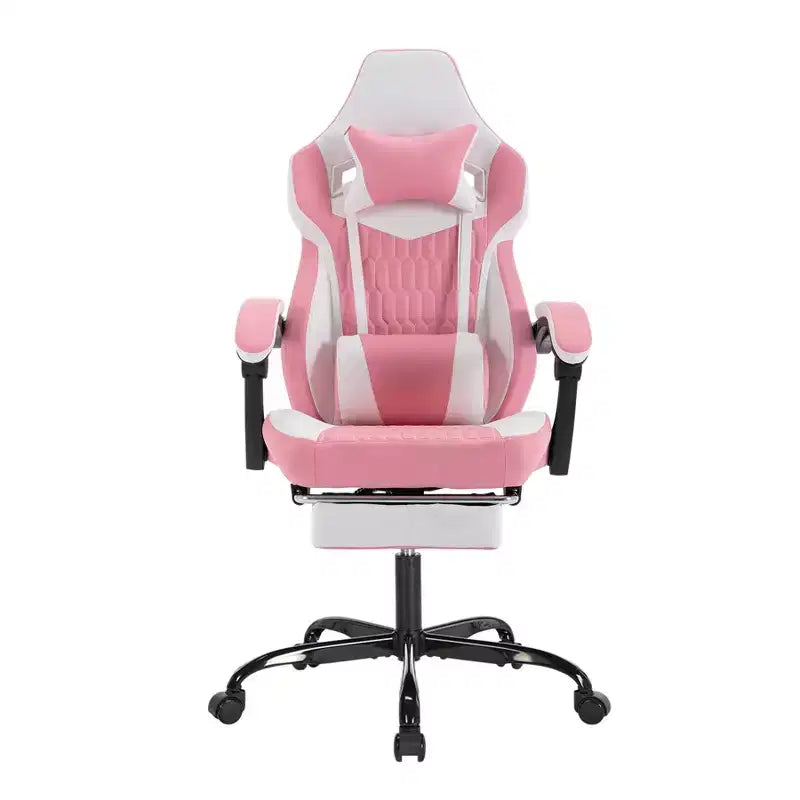 Chaise de jeu avec repose-pieds, design ergonomique à dossier haut, appui-tête et support lombaire réglables.