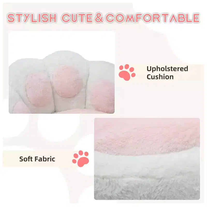 Chaise de bureau à roulettes en tissu nounours, avec dossier en forme de patte de chat, réglable en hauteur