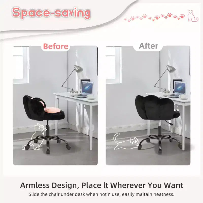 Chaise de bureau à roulettes en tissu nounours, avec dossier en forme de patte de chat, réglable en hauteur