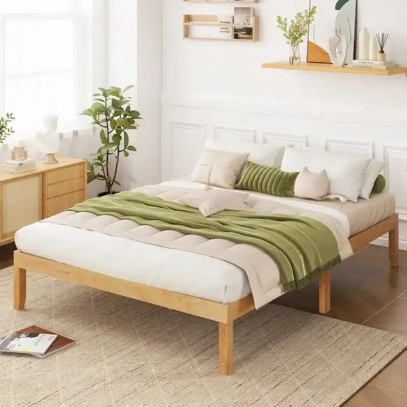 Grand cadre de lit plateforme en bois avec tapis en caoutchouc