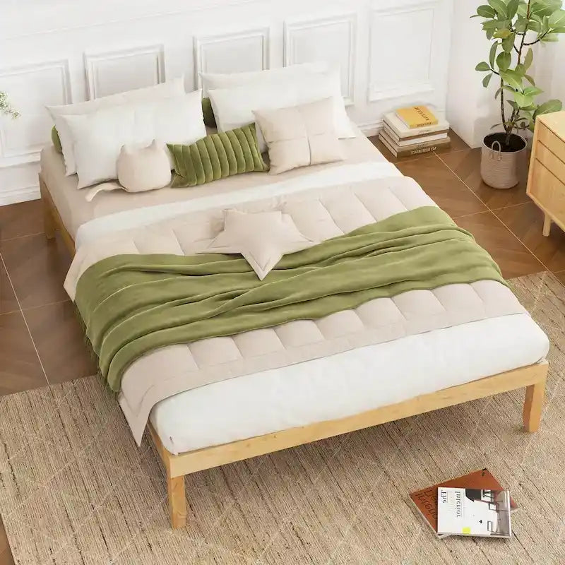 Grand cadre de lit plateforme en bois avec tapis en caoutchouc