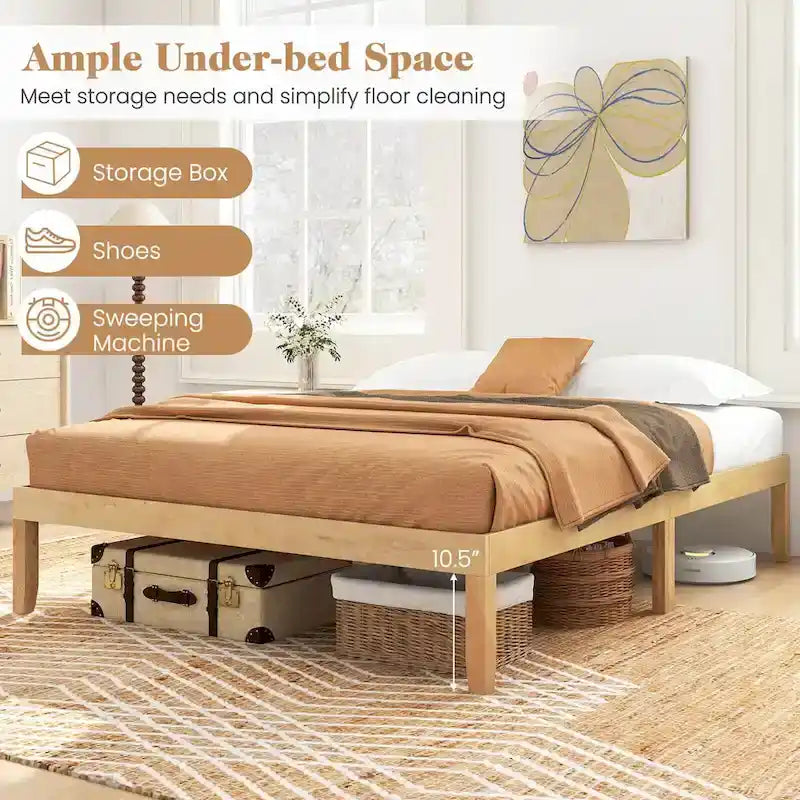 Grand cadre de lit plateforme en bois avec tapis en caoutchouc