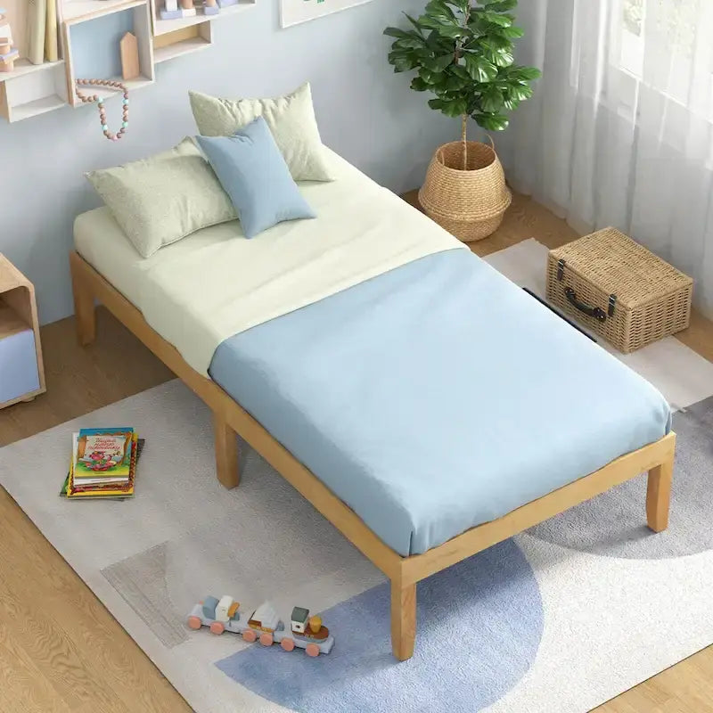 Grand cadre de lit plateforme en bois avec tapis en caoutchouc
