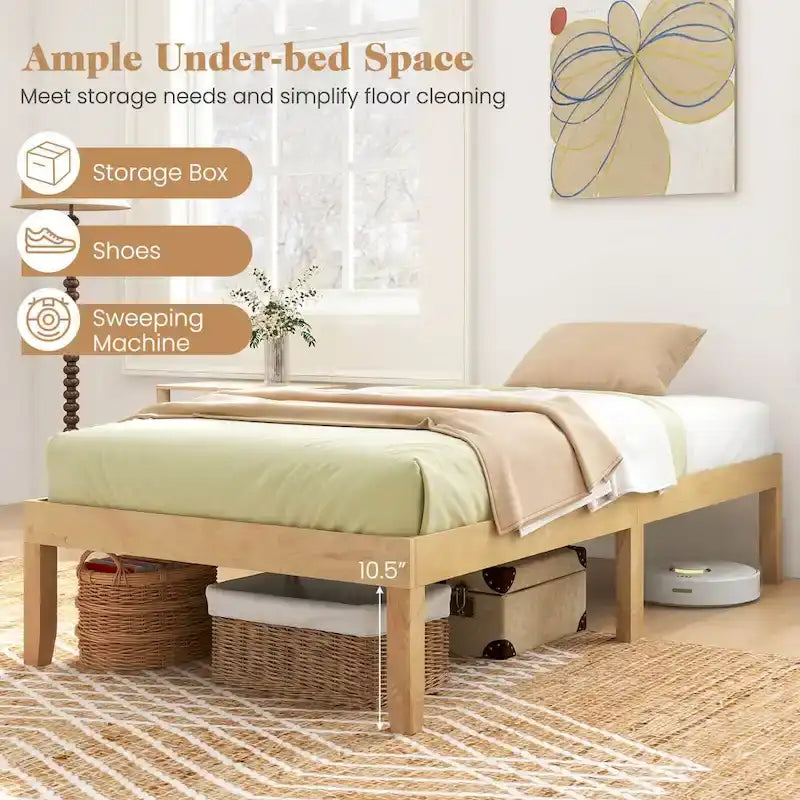 Grand cadre de lit plateforme en bois avec tapis en caoutchouc