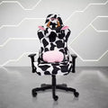 Fauteuil de jeu imprimé vache, mousse à mémoire de forme, réglable.