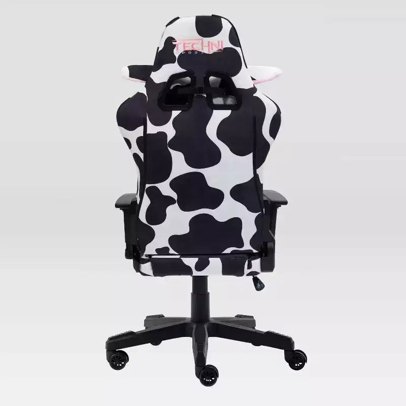 Fauteuil de jeu imprimé vache, mousse à mémoire de forme, réglable.