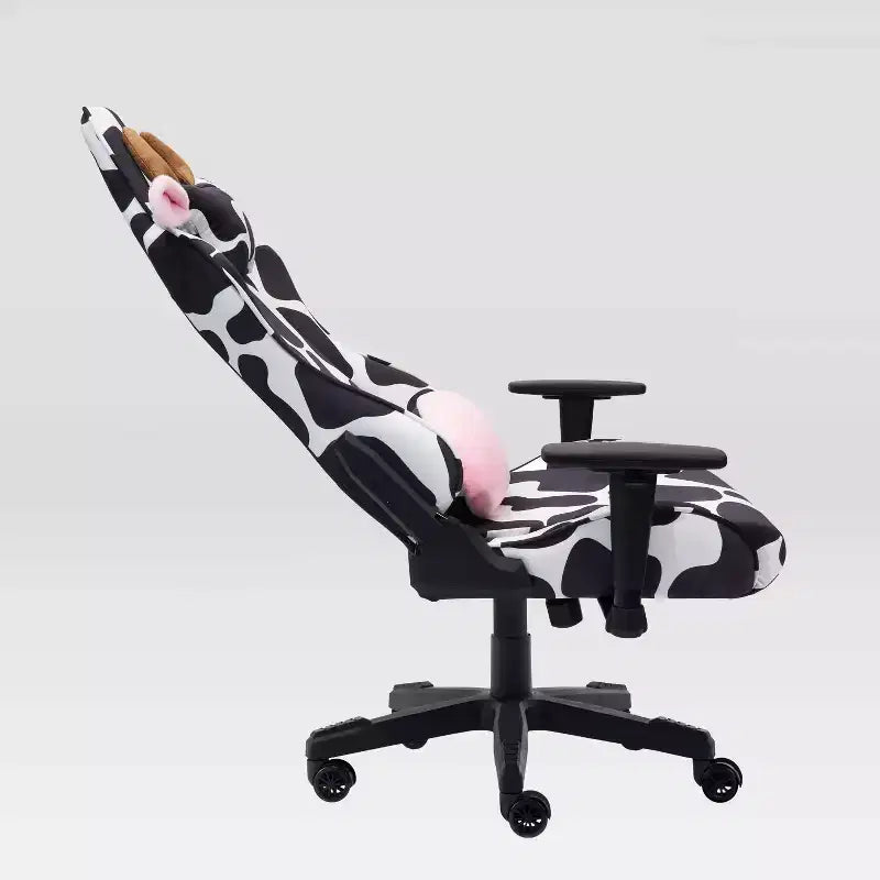 Fauteuil de jeu imprimé vache, mousse à mémoire de forme, réglable.